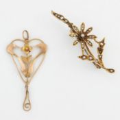 AN ART NOUVEAU PENDANT AND A SEED PEARL SPRAY BROOCH