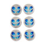 A SET OF SIX EDWARDIAN SILVER AND ENAMEL BUTTONS