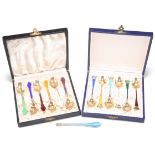 TWO SETS OF SIX DANISH STERLING SILVER AND ENAMEL COFFEE SPOONS