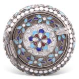 A RUSSIAN SILVER AND ENAMEL PILL BOX