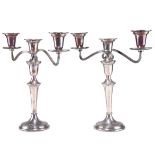 A PAIR OF GEORGIAN-STYLE SILVER THREE-LIGHT CANDELABRA