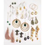 FIFTEEN PAIRS OF SILVER AND GEM-SET EARRINGS