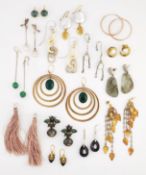 FIFTEEN PAIRS OF SILVER AND GEM-SET EARRINGS