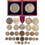 A QUANTITY OF SILVER MEDALS AND COINAGE