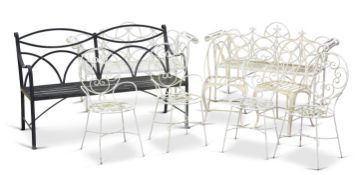 A GROUP OF PAINTED STEEL GARDEN FURNITURE