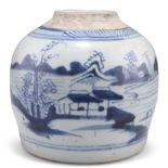 AN 18TH CENTURY CHINESE BLUE AND WHITE GINGER JAR