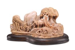 A CHINESE SOAPSTONE 'LANDSCAPE' CARVING, 19TH CENTURY