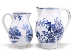 TWO WORCESTER BLUE AND WHITE SPARROW-BEAK JUGS, CIRCA 1770