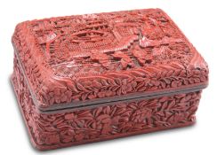 A 19TH CENTURY CHINESE CINNABAR LACQUER BOX AND COVER