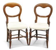 A PAIR OF VICTORIAN BALLOON-BACK SIDE CHAIRS AND AN EDWARDIAN STAINED WOOD PIANO STOOL