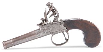 A TURN-OFF CANNON BARREL FLINTLOCK POCKET PISTOL