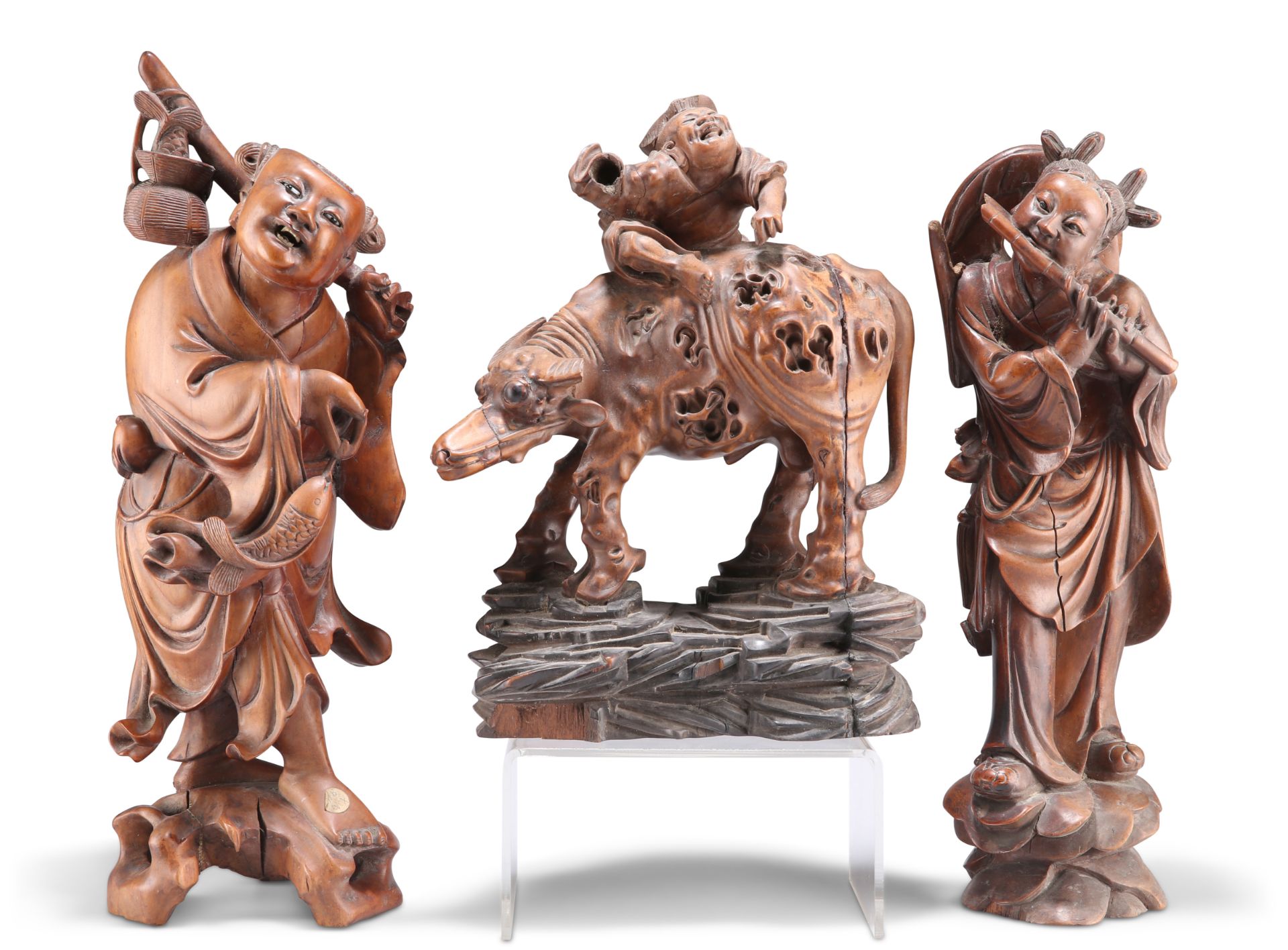 THREE 19TH CENTURY CHINESE WOODEN CARVINGS