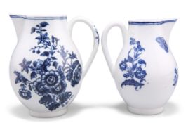 TWO WORCESTER BLUE AND WHITE SPARROW-BEAK JUGS