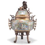 A CHINESE CLOISONNÉ ENAMEL BRONZE CENSER