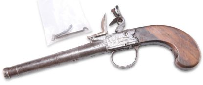 A TURN-OFF CANNON BARREL FLINTLOCK OVERCOAT PISTOL