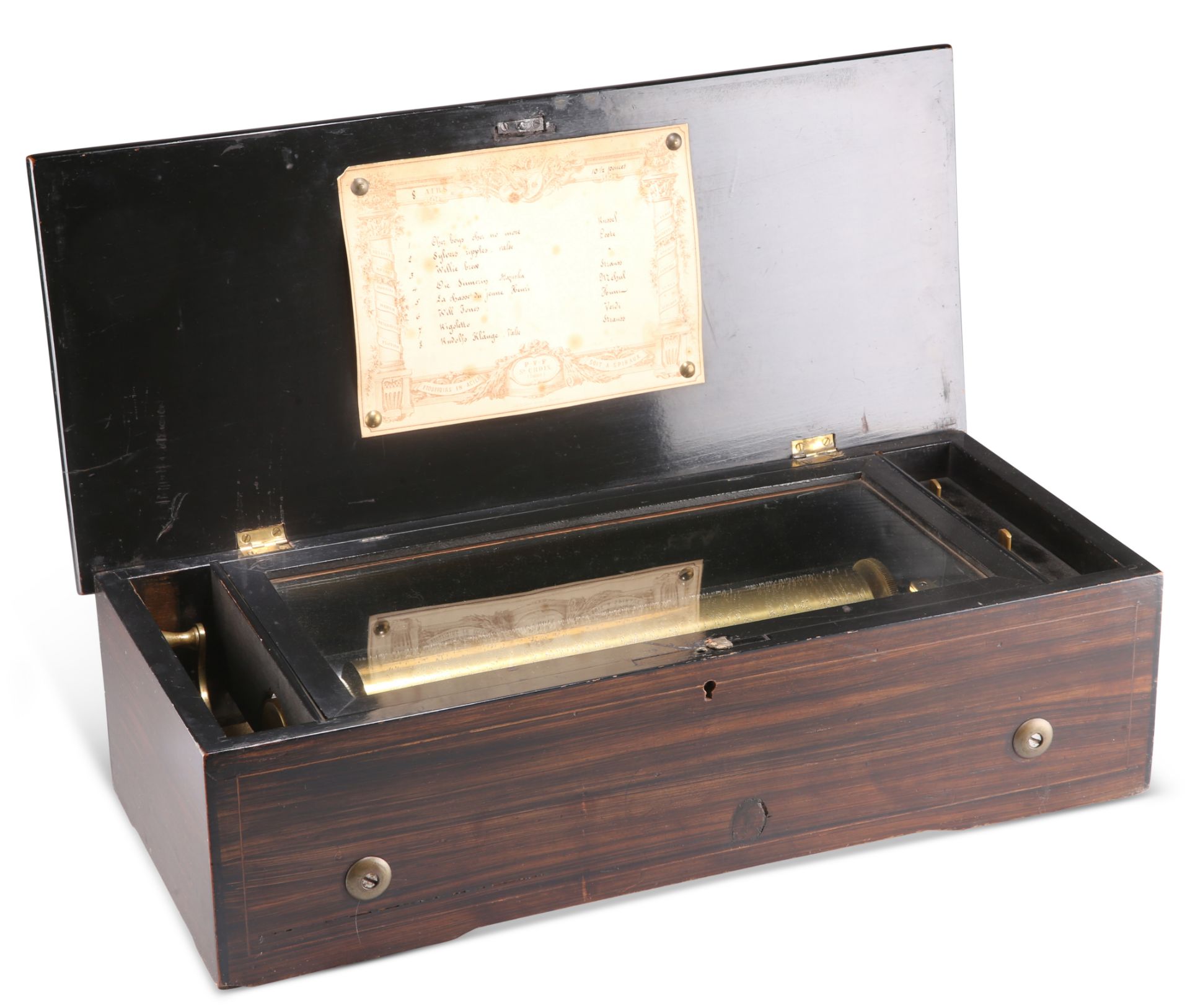 A LATE 19TH CENTURY INLAID ROSEWOOD CYLINDER MUSIC BOX, BY PAILLARD VAUCHER ET FILS (P.V.F.) - Image 2 of 8