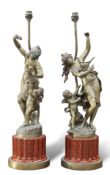 A PAIR OF BRONZE FIGURAL TABLE LAMPS