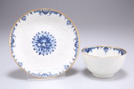 A WORCESTER BLUE AND WHITE TEA BOWL AND SAUCER, CIRCA 1765-70