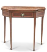 A GEORGE III-STYLE INLAID MAHOGANY FOLDOVER TEA TABLE