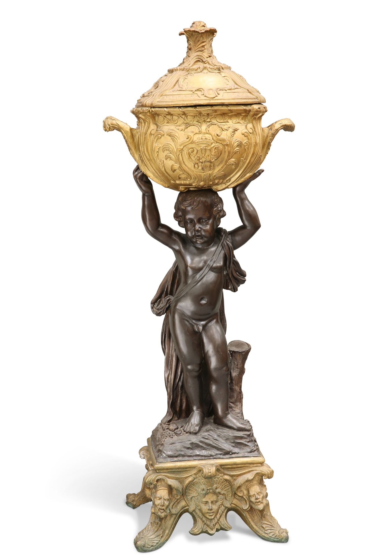 A VERY LARGE BRONZE FIGURAL JARDINIÈRE