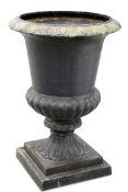 A LARGE CAST IRON CAMPANA URN