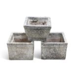 THREE COMPOSITE STONE PLANTERS AND OTHER ITEMS