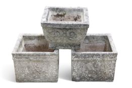 THREE COMPOSITE STONE PLANTERS AND OTHER ITEMS