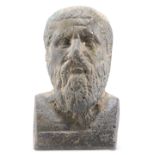 AN ANCIENT ROMAN BRONZE BUST OF A SENATORIAL FIGURE