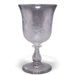 A MAGNIFICENT ENGRAVED CHALICE-FORM GLASS VASE, 19TH CENTURY