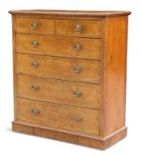 A VICTORIAN OAK LARGE CHEST OF DRAWERS