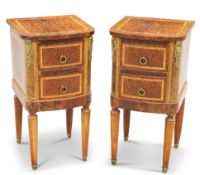 A PAIR OF BURR WOOD BEDSIDE CABINETS