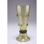 A BOHEMIAN OLIVE GREEN GLASS VASE, CIRCA 1880