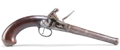 A TURN-OFF CANNON BARREL FLINTLOCK OVERCOAT PISTOL