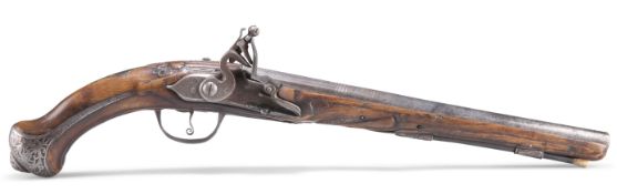 A STEEL BARREL FLINTLOCK HOLSTER PISTOL