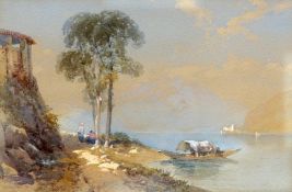THOMAS CHARLES LEESON ROWBOTHAM (1823-1875), FIGURES BY AN ITALIAN LAKE