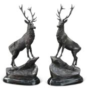 A PAIR OF LARGE BRONZE STAGS