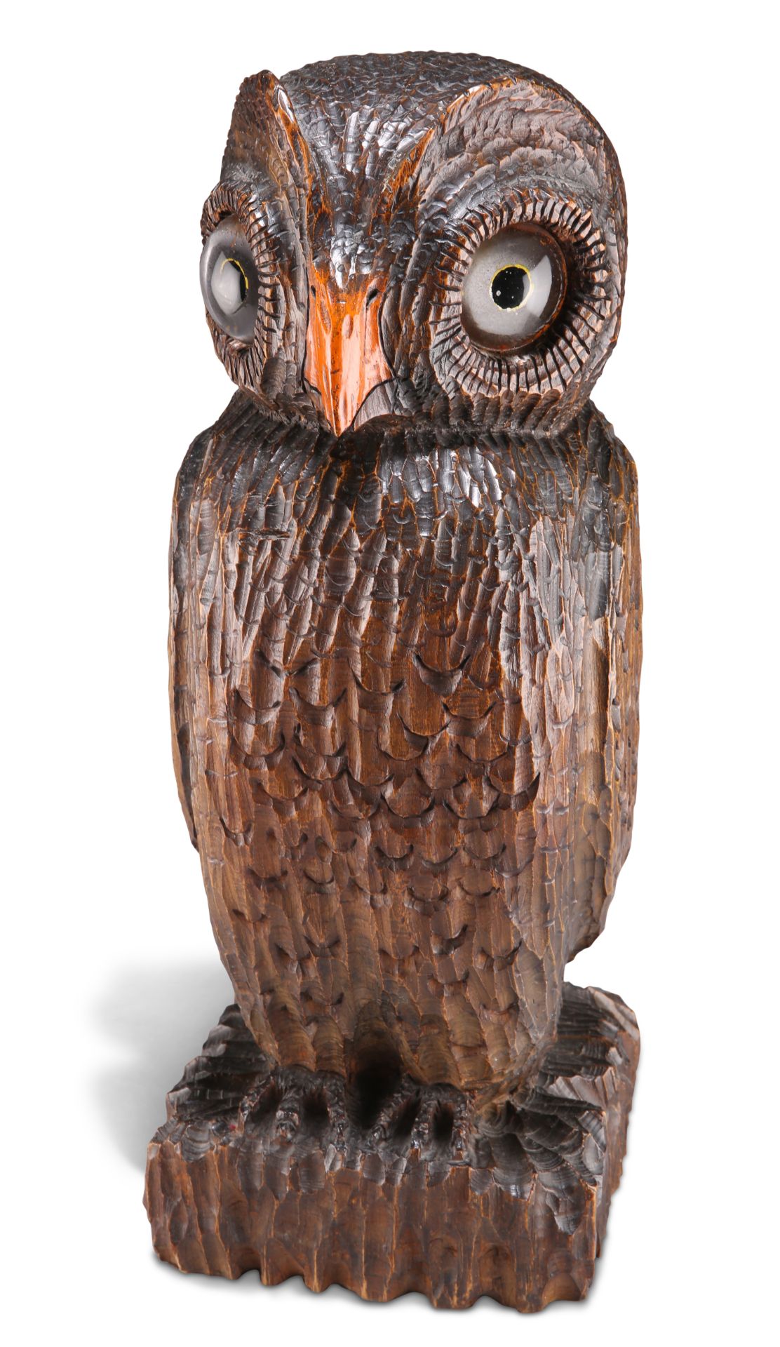A BLACK FOREST LARGE OWL NEWEL POST FINIAL