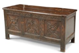 AN OAK THREE-PANEL COFFER, LATE 17TH/EARLY 18TH CENTURY