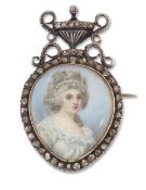 A PORTRAIT MINIATURE AND DIAMOND BROOCH