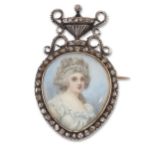 A PORTRAIT MINIATURE AND DIAMOND BROOCH