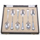 AN ELIZABETH II SET OF SIX SILVER AND ENAMEL TEASPOONS