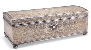 AN ARTS AND CRAFTS SILVER-MOUNTED SHAGREEN CIGARETTE BOX