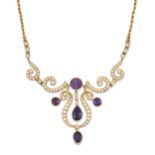 AN ART NOUVEAU AMETHYST AND SEED PEARL NECKLACE