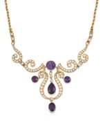 AN ART NOUVEAU AMETHYST AND SEED PEARL NECKLACE