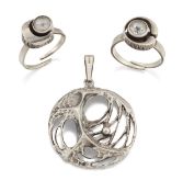 KARL LAINE FINN FEELINGS – A FINNISH SILVER SPIDER WEB PENDANT, AND TWO ROCK CRYSTAL RINGS