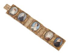 A 19TH CENTURY PORTRAIT MINIATURE BRACELET