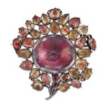 AN 18TH CENTURY PORTUGUESE TOPAZ FLORAL BROOCH