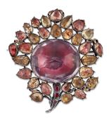 AN 18TH CENTURY PORTUGUESE TOPAZ FLORAL BROOCH