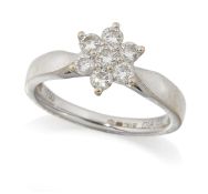 AN 18 CARAT WHITE GOLD DIAMOND CLUSTER RING