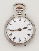 A SILVER OPEN FACE ALARM POCKET WATCH